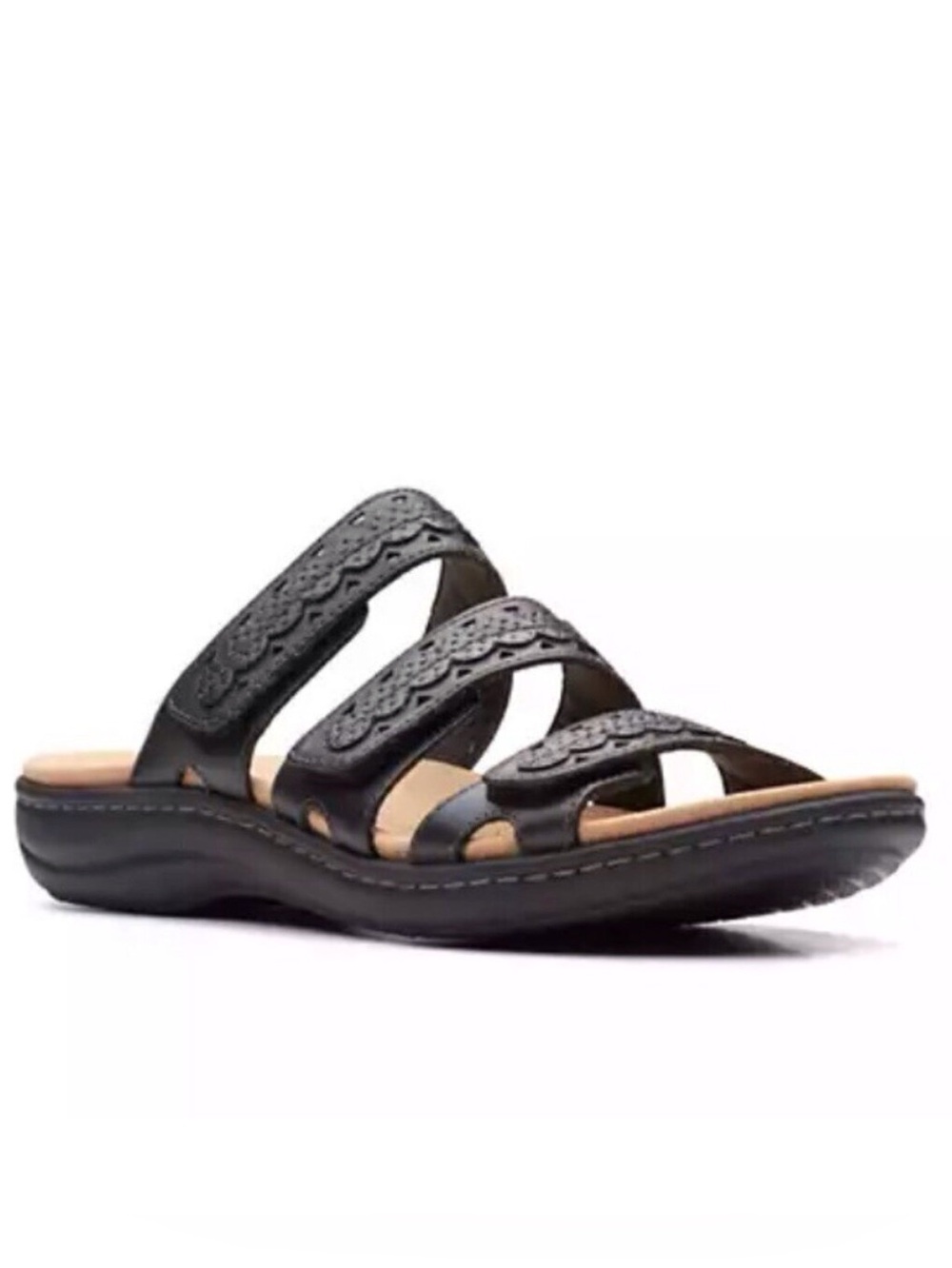 Clarks 8.5 Laurieann Cove Women’s Leather Sandals Black Comfort Shoes Adjustable
